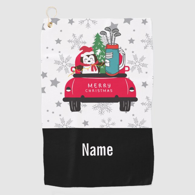 Golf Pinguin Golfer mit Golfwagen Frohe Weihnachte Golfhandtuch (Vorderseite)