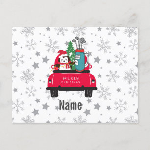 Golf Pinguin Golfer mit Golfwagen Frohe Weihnachte Postkarte