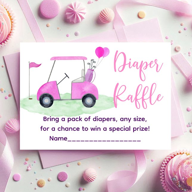 Golf Pink Girl Baby Duschkabine Windeln Raffel Begleitkarte (Von Creator hochgeladen)