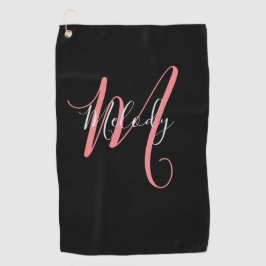 Golf Pink Monogram mit weißer Schrift auf schwarz Golfhandtuch