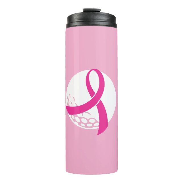 Golf Pink Ribbon Brustkrebs Bewusstsein Thermosbecher (Vorderseite)
