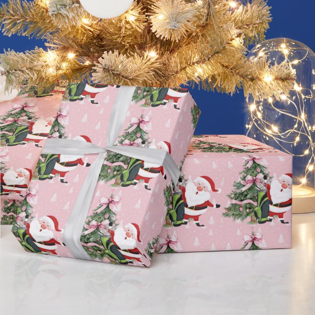 Golf Pink Weihnachten Thema für Lady Golfer Geschenkpapier (Feiertage)