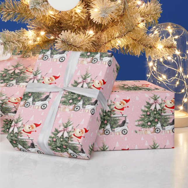 Golf Pink Weihnachten Thema für Lady Golfer Geschenkpapier (Feiertage)