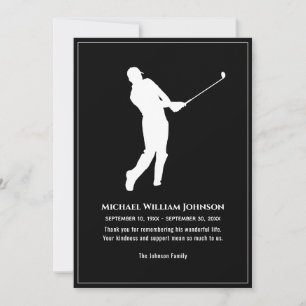 Golf Player Beerdigung Gedenkstein Schwarz-Weiß Dankeskarte