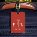 Golf Player Cool Classy Monogram Red Gepäckanhänger<br><div class="desc">An elegant and stylish tag to identify your golf things... with a monogrammed design for golf players, to personalize with his name and initials on a brick red background... and with template to add a slogan or name of the Golf Club. It features a classic design with a male golfer...</div>