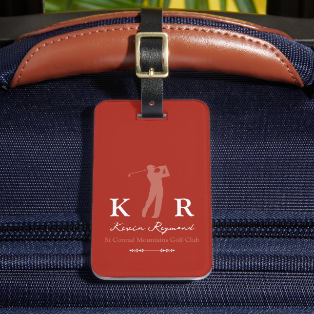Golf Player Cool Classy Monogram Red Gepäckanhänger (Vorderseite Insitu 2)