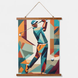 Golf Player Cubist Wall Tapestry Wandteppich Mit Holzrahmen