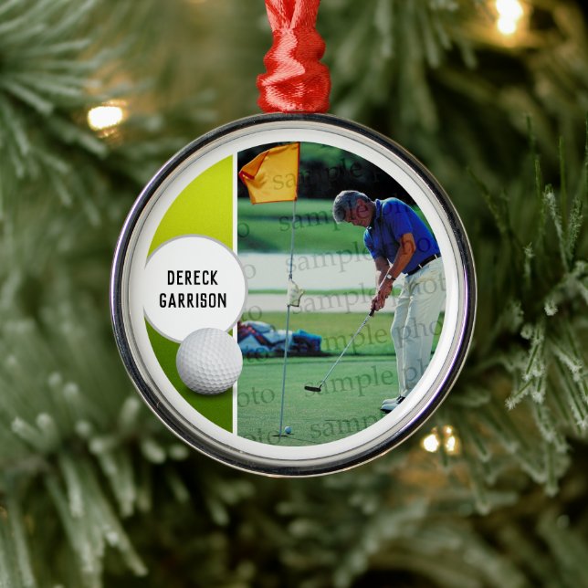 Golf Player Foto | Personalisierbar Ornament Aus Metall (Baum)