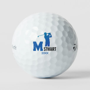 Golf Player Modern Blue Monogram Golfball