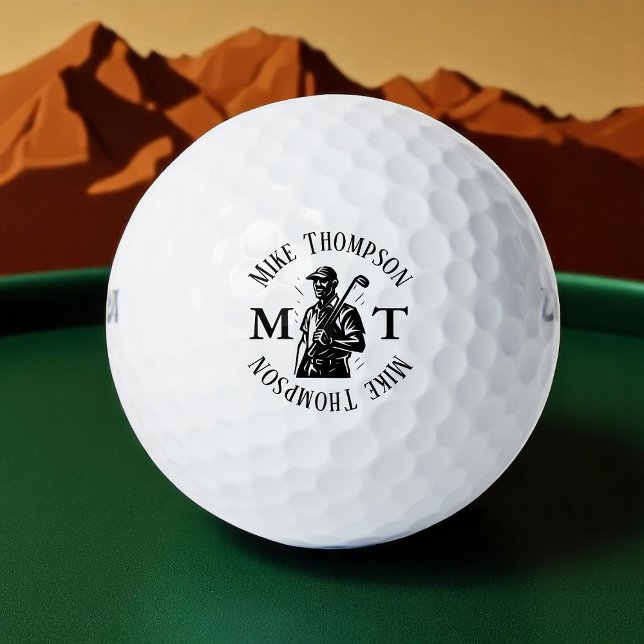 Golf Player, Name und Initialen b&w Golfball (Von Creator hochgeladen)