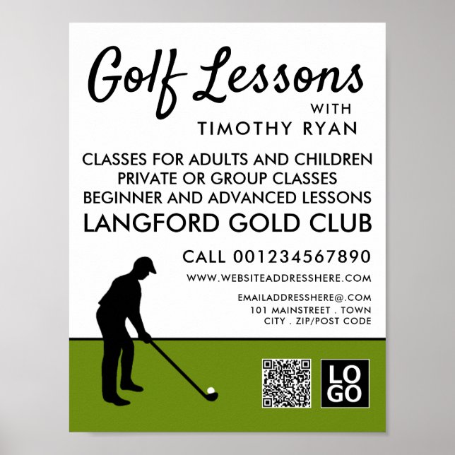Golf Player Silhouette, GoIf Lektion Werbung Poster (Vorne)