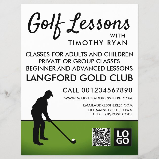 Golf Player Silhouette, GoIf Lesson Werbung Flyer (Vorne)