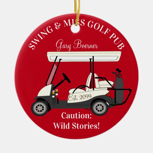 Golf Pub avec Panier Golfer Ornement de Noël (Devant)