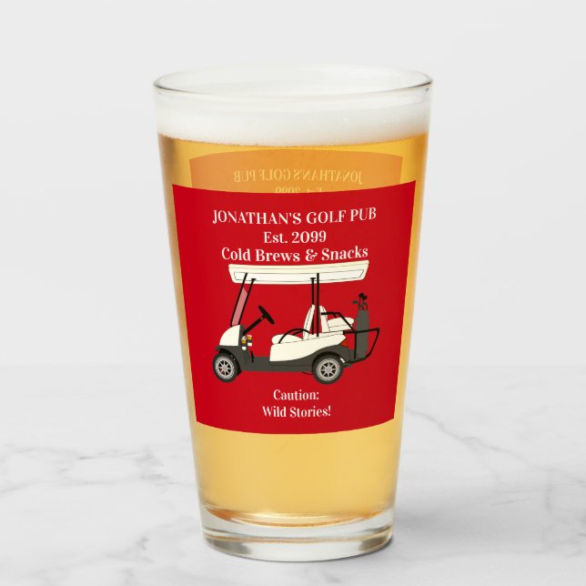 Golf Pub Golf Cart Beer & Snacks Wilde Geschichten Glas (Vorne (Gefüllt))