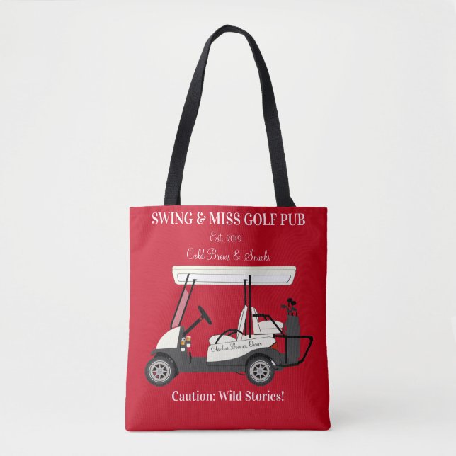 Golf Pub Golf Cart Beer & Snacks Wilde Geschichten Tasche (Vorderseite)