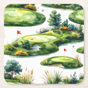 Golf Putting Green mit roter Flagge Rechteckiger Pappuntersetzer