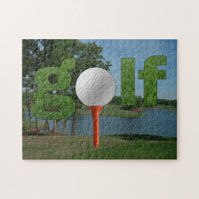 Golf-Puzzlespiel-Spaß-Entwurf mit Ball und T-Shirt (Horizontal)