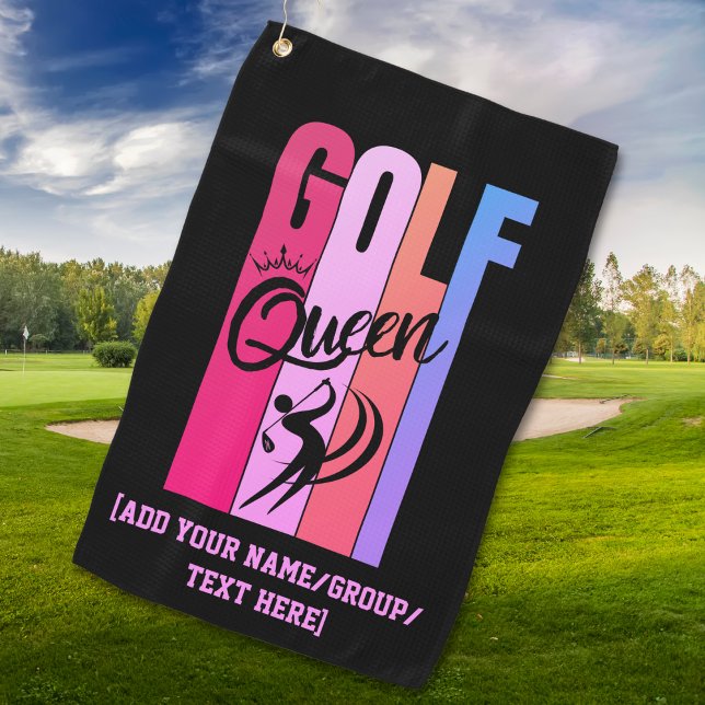 GOLF-QUEEN-Individuelle Name Golfhandtuch (Vibrant Golf Queen golf towel for female golfers who love women's golf. Buy the matching collection.)
