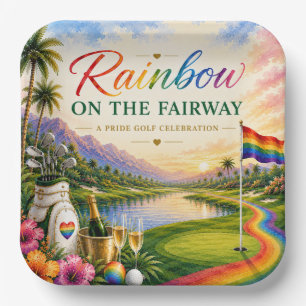 Golf Regenbogen auf dem Fairway Pride Golf Feier Pappteller