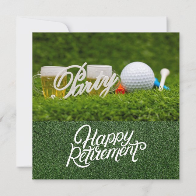 Golf-Rente mit Golf-Ball und Bier auf Grün Karte (Vorderseite)