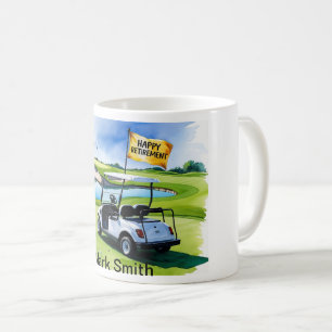 Golf-Rente mit Golfwagen auf grüne Kaffeetasse