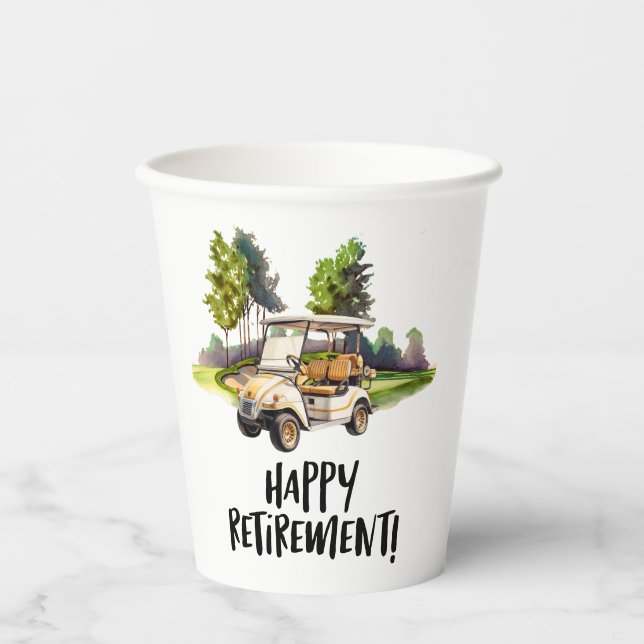 Golf Retirement mit Warenkorb auf grünem Wasser Pappbecher (Vorderseite)