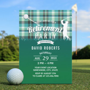Golf Retirement Party Green Gingham Einladung