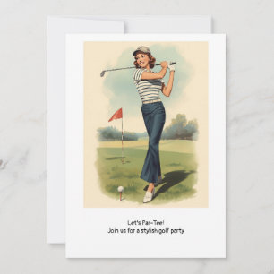 Golf Retro Golf Chic: Golferin am Grün Einladung