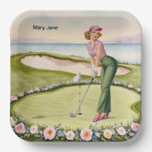 Golf Retro Golf Chic: Golferin am Grün