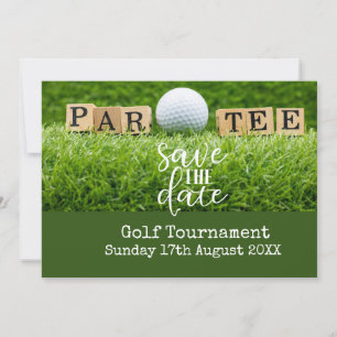 Golf Rette das Datum mit Golfball auf Grün Einladung