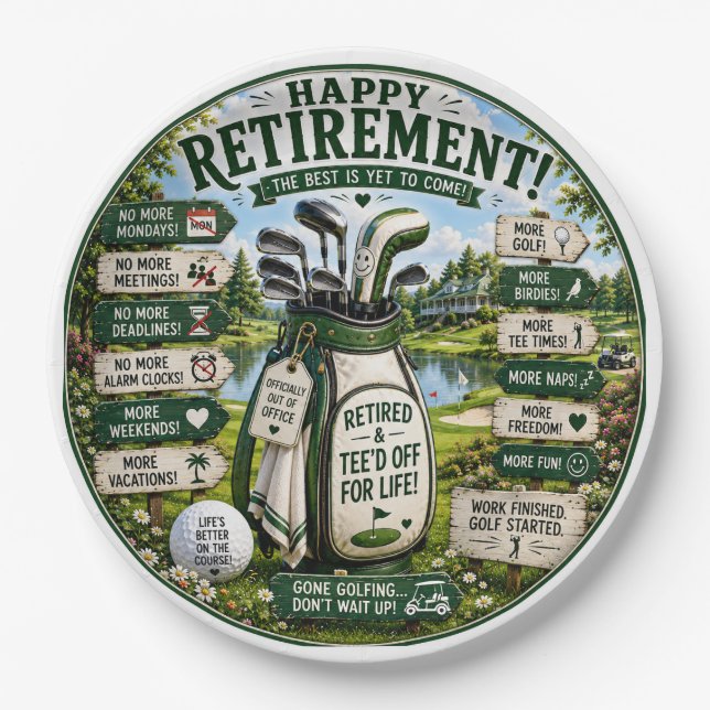 Golf-Ruhestand Thema  Pappteller (Vorderseite)