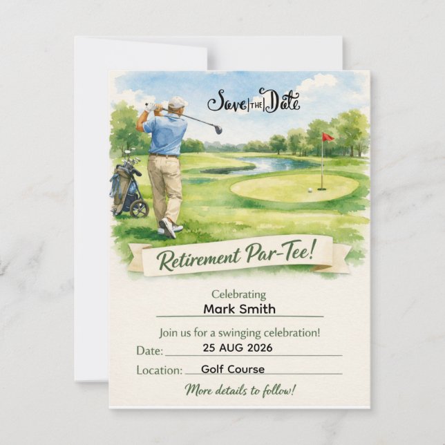 Golf-Ruhestandsfeier für Golfer  Save The Date (Vorderseite)
