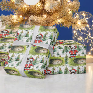 Golf Santa Cat mit Golf Flag Weihnachten Hintergru Geschenkpapier