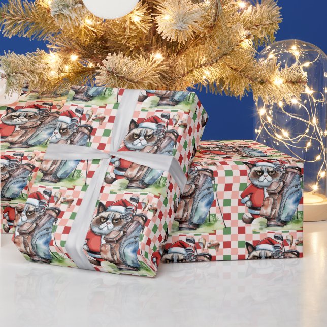 Golf Santa Cat mit Tasche Weihnachten Hintergrund Geschenkpapier (Feiertage)