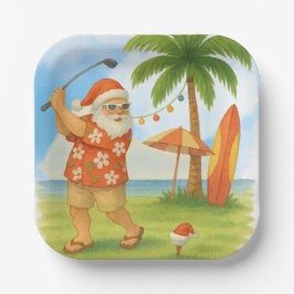 Golf Santa Claus Golfen Weihnachtssommer Thema Pappteller