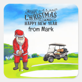Golf Santa Claus golfen zu Weihnachten Quadratischer Aufkleber