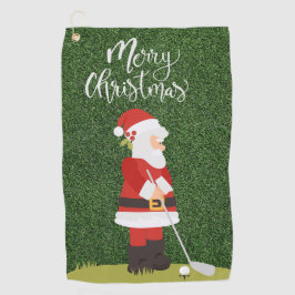 Golf Santa Claus Golfer auf grünem Gras Weihnachte Golfhandtuch