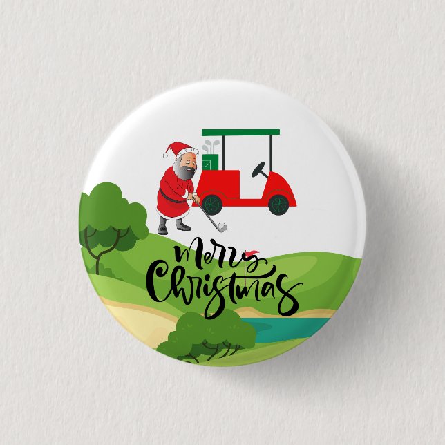 Golf Santa Claus Golfer Frohe Weihnachten auf Grün Button (Vorderseite)