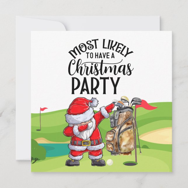 Golf Santa Claus Golfer Frohe Weihnachten auf Grün Einladung (Vorderseite)