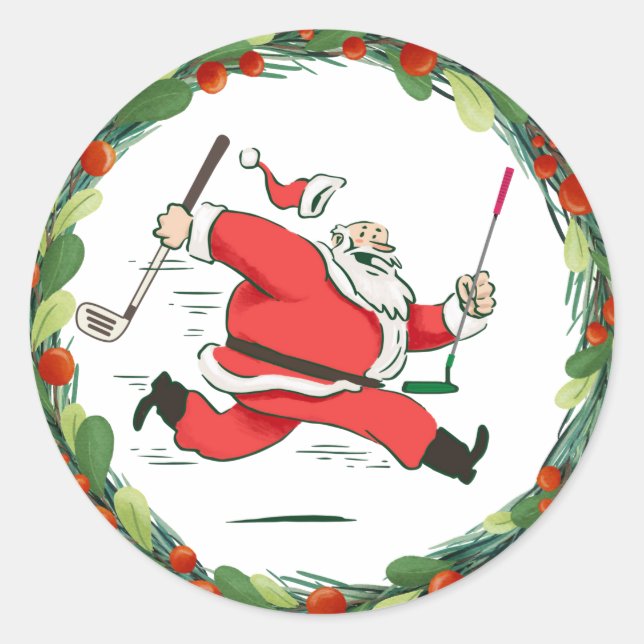 GOLF SANTA Claus Golfer für Weihnachts-Party Runder Aufkleber (Vorderseite)