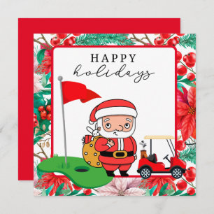 Golf Santa Claus mit dem Karton Flag Happy Holiday