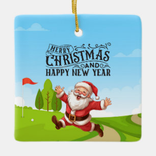 Golf Santa Claus mit Schnee Frohe Weihnachten Keramikornament
