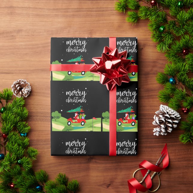Golf Santa Claus reiten roten Karren Weihnachtsbau Geschenkpapier (Feiertagsgeschenk)