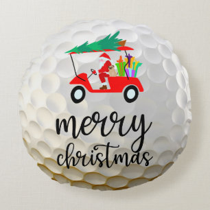 Golf Santa Claus reiten roten Karren Weihnachtsbau Rundes Kissen