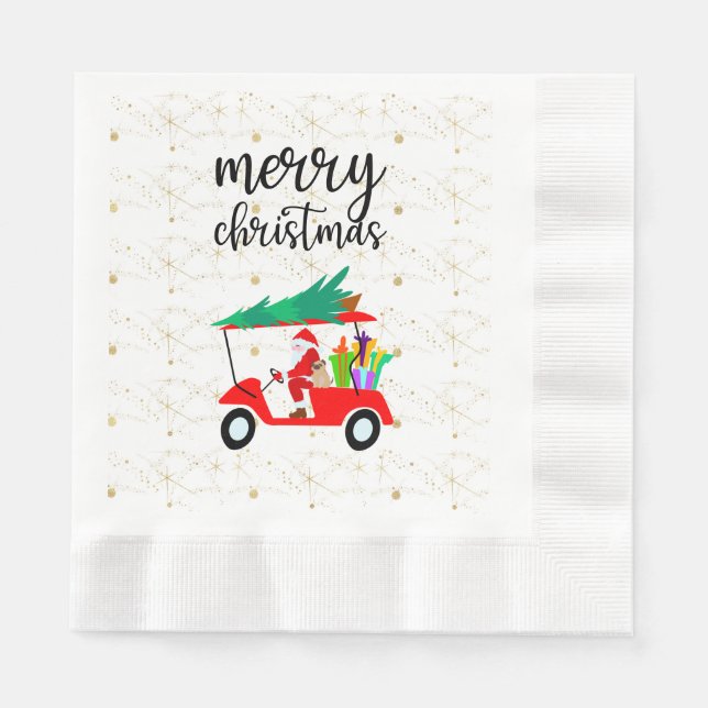 Golf Santa Claus reiten roten Karren Weihnachtsbau Serviette (Vorderseite)