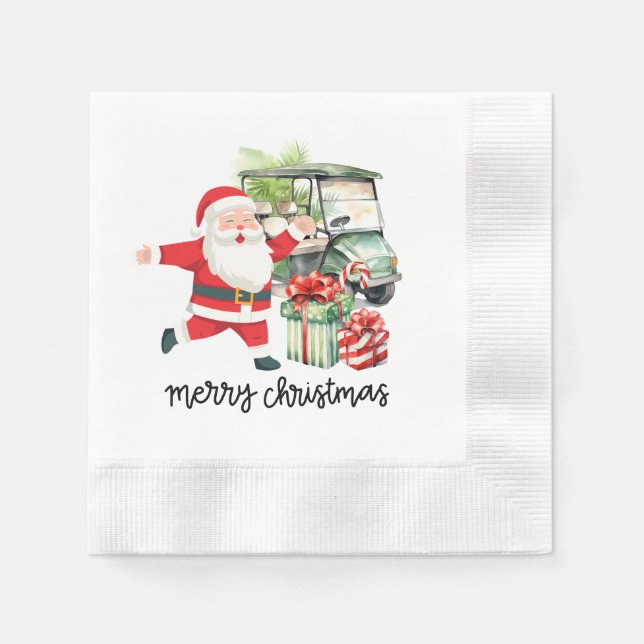 Golf Santa Claus und Golf Cart Weihnachten Serviette (Vorderseite)