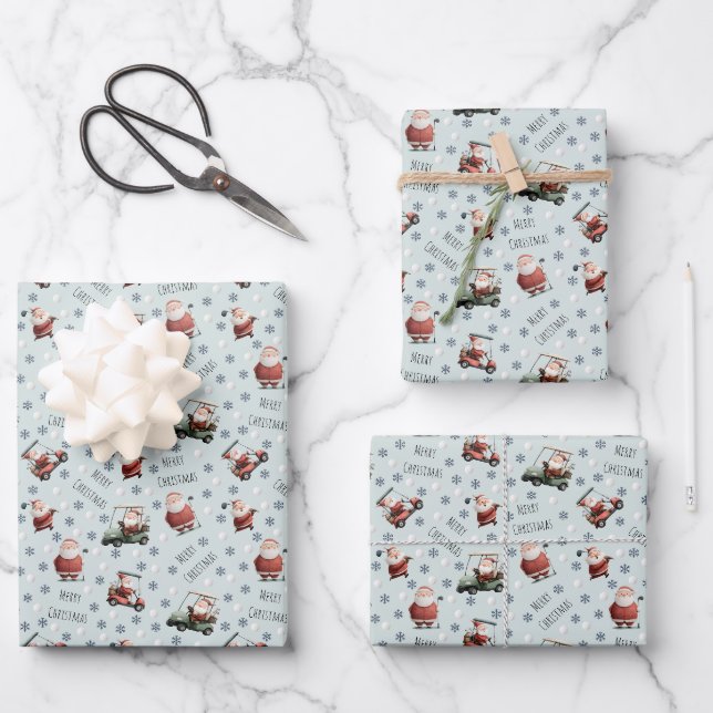 Golf Santa on Pale Green Geschenkpapier Set (Vorderseite)