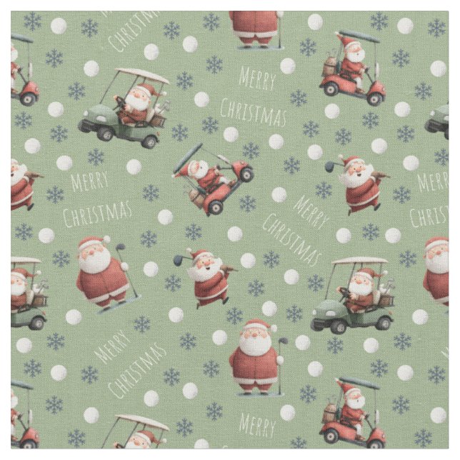 Golf Santa on Sage Green Stoff (Nahaufnahme)