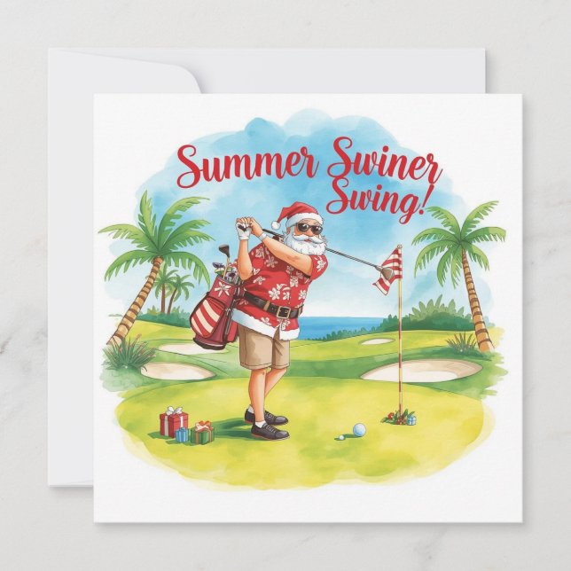 Golf Santa Weihnachtszeit Feiertagskarte (Vorderseite)