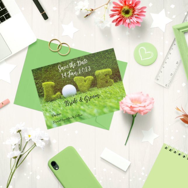 Golf Save the Date für Golfer mit Liebe Einladungspostkarte (Von Creator hochgeladen)